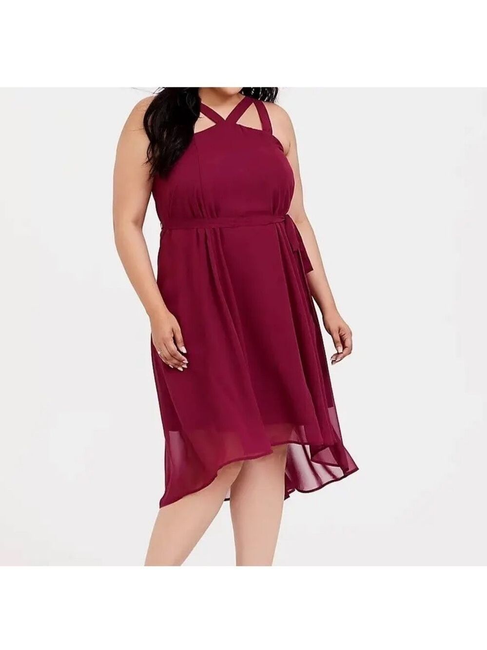 Torrid Chiffon Halter Hi Low Dress Size 1X Burgundy Formal Party Valentines Day